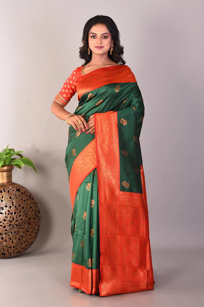 Dark Green Blended Kanjivaram Silk Saree - Keya Seth Exclusive