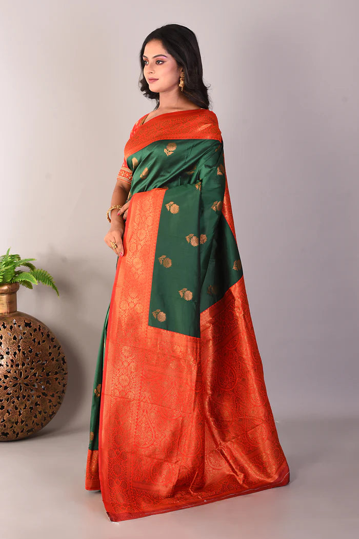 Dark Green Blended Kanjivaram Silk Saree - Keya Seth Exclusive