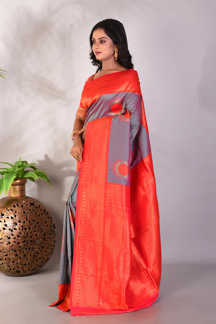 Dual Tone Grey Blended Mushroo Silk Saree - Keya Seth Exclusive