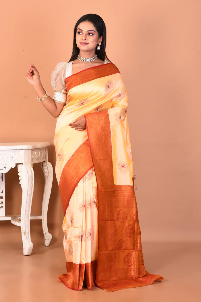 Cream Blended Kanjivaram Silk Saree - Keya Seth Exclusive
