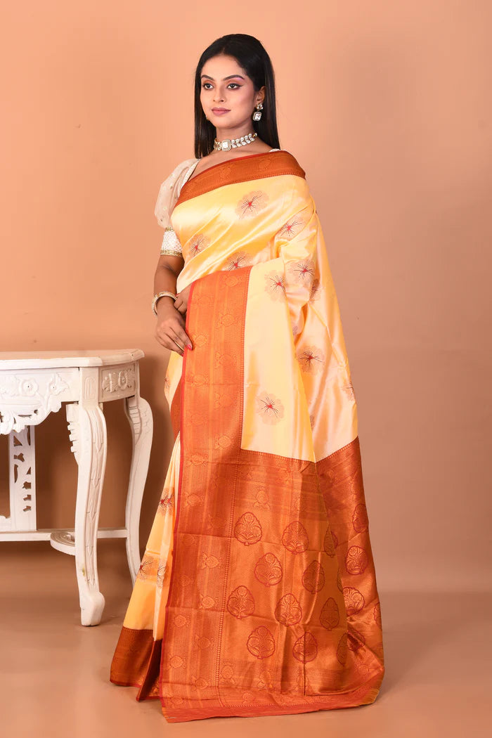 Cream Blended Kanjivaram Silk Saree - Keya Seth Exclusive