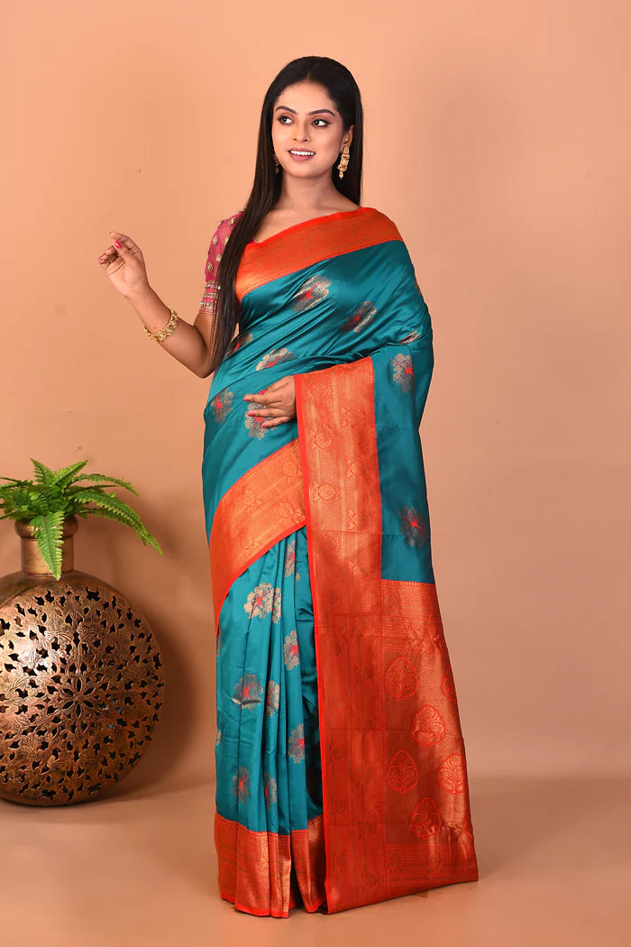 Rama Green Blended Katan Silk Saree - Keya Seth Exclusive