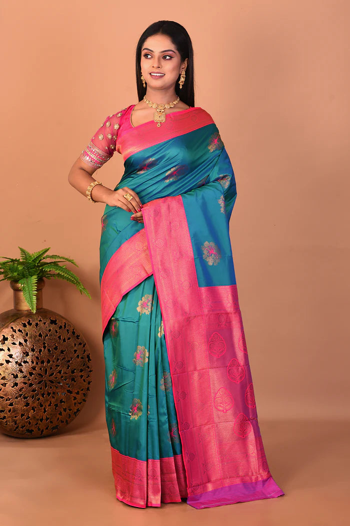 Blue Blended Katan Silk Saree - Keya Seth Exclusive