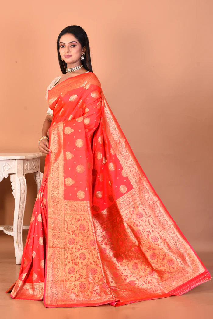 Peachy Pink Blended Katan Silk Saree - Keya Seth Exclusive