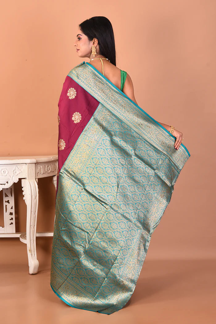Wine Blended Katan Silk Saree - Keya Seth Exclusive