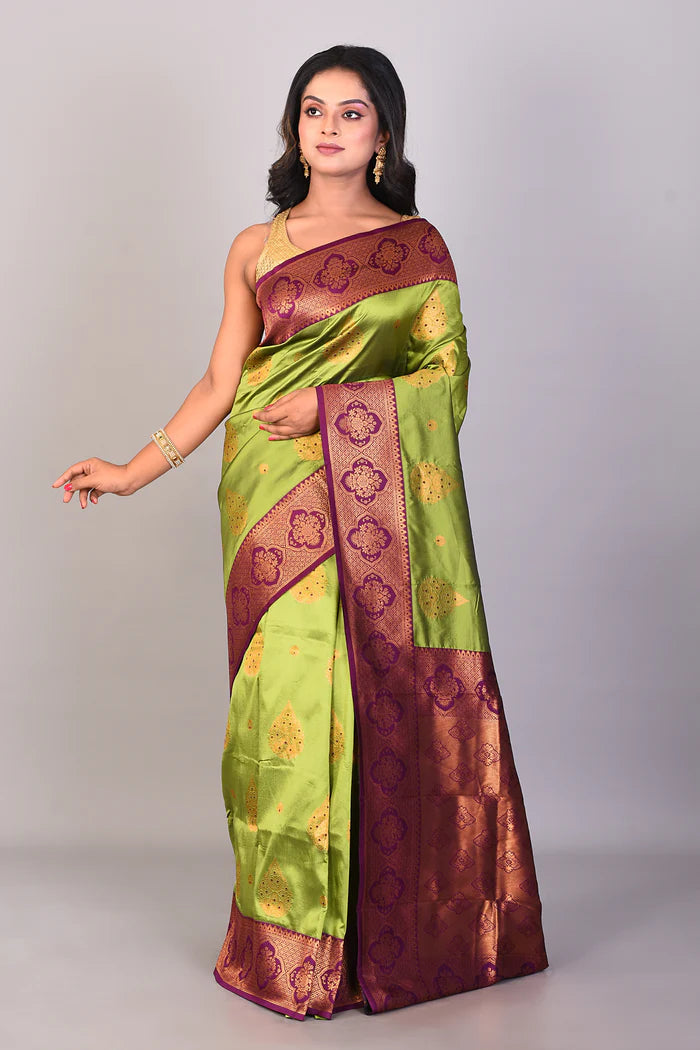 Leaf Green Blended Kanjivaram Silk Saree - Keya Seth Exclusive