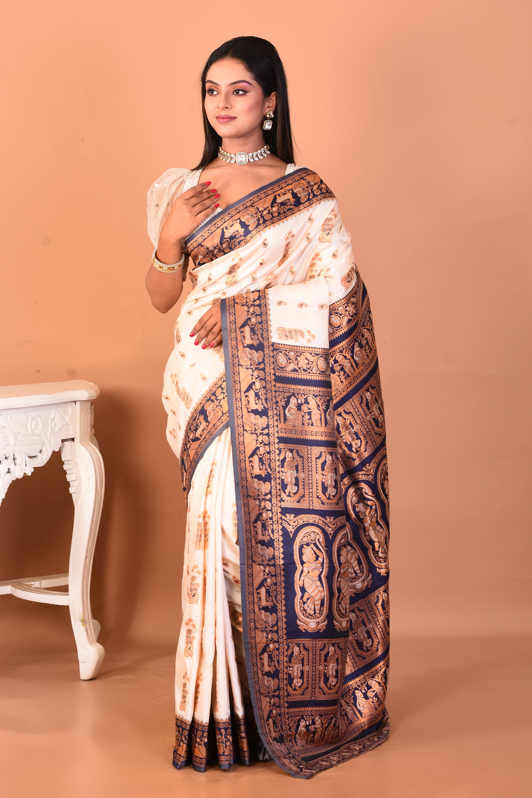White Blended Baluchari Silk Saree - Keya Seth Exclusive
