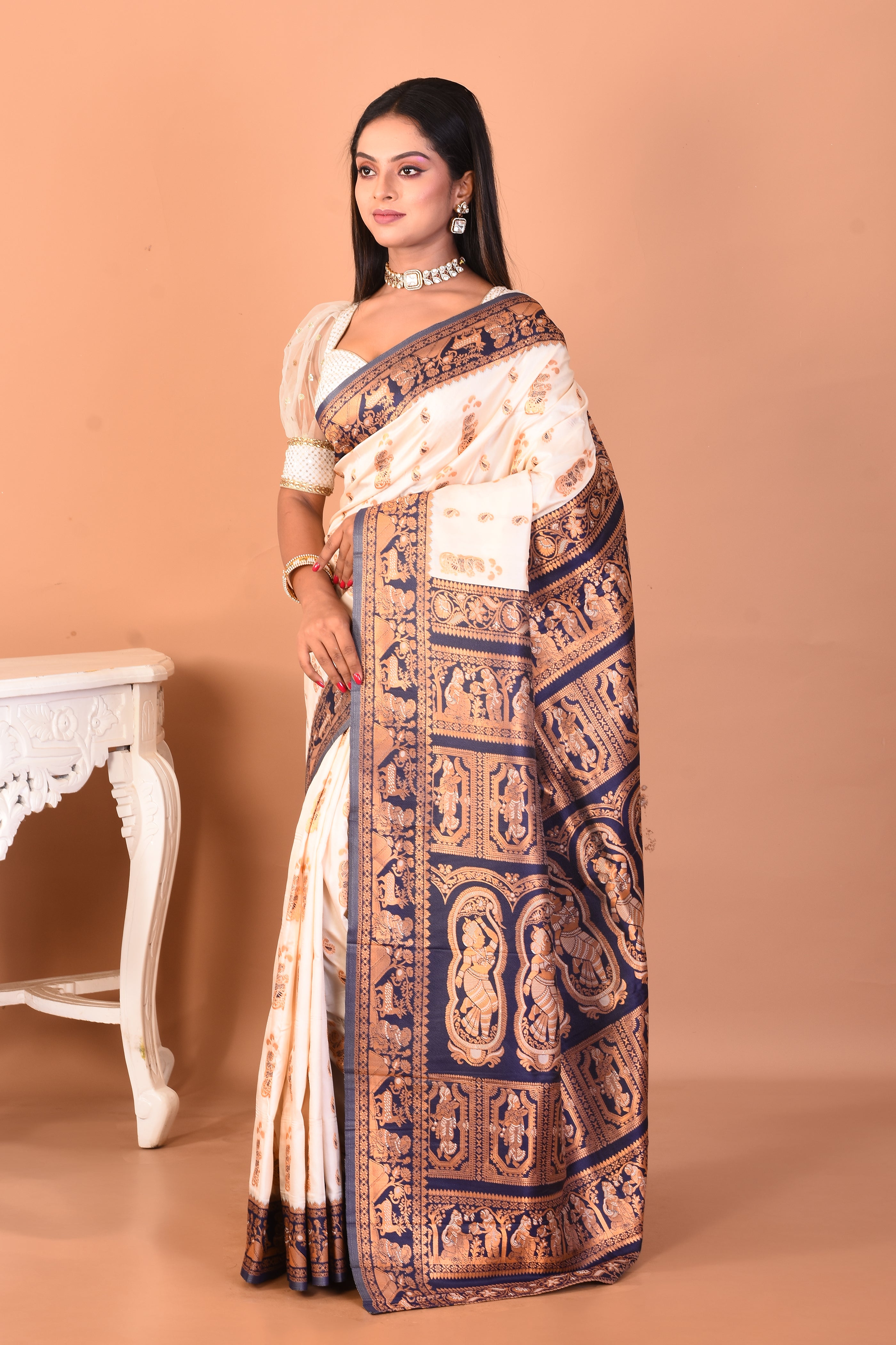 White Blended Baluchari Silk Saree - Keya Seth Exclusive