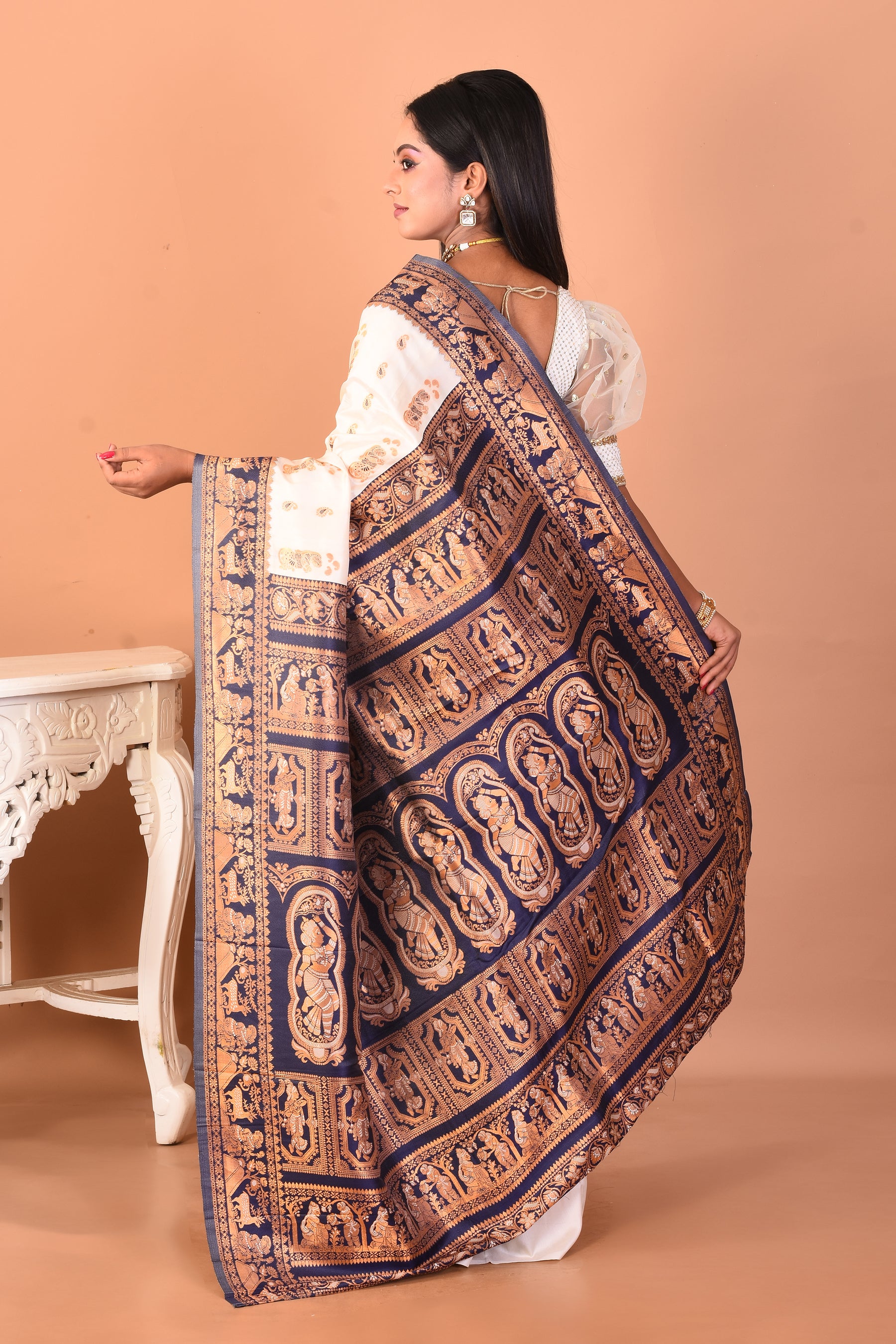 White Blended Baluchari Silk Saree - Keya Seth Exclusive
