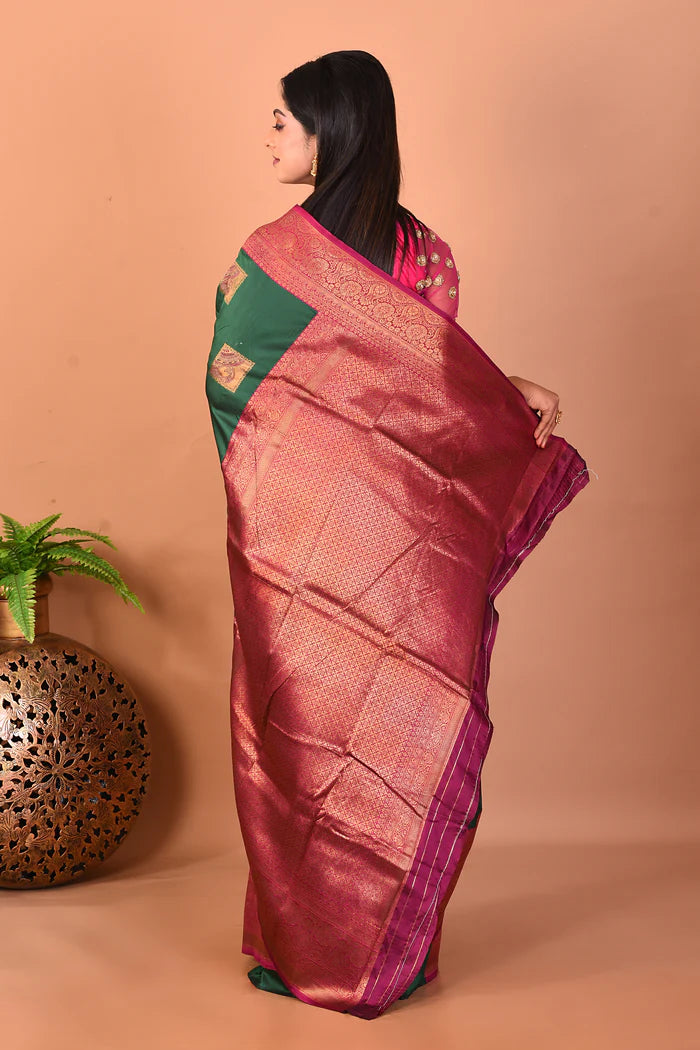 Deep Green Blended Katan Silk Saree - Keya Seth Exclusive