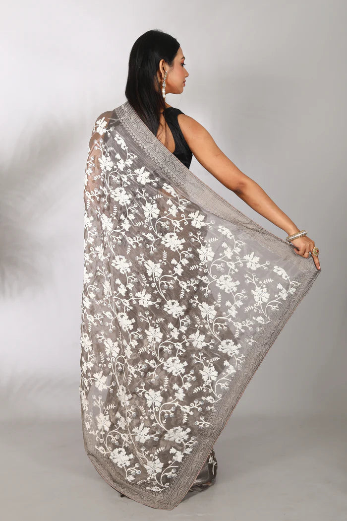 Grey Organza Blended Saree - Keya Seth Exclusive