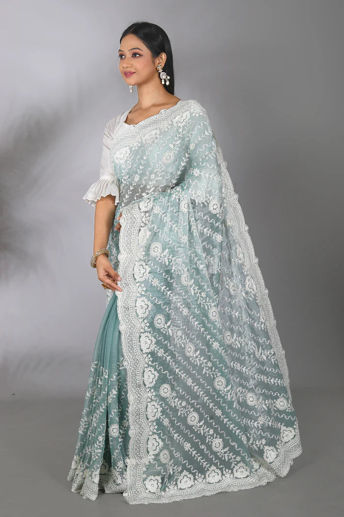 Sea Green Blended Georgette Saree - Keya Seth Exclusive