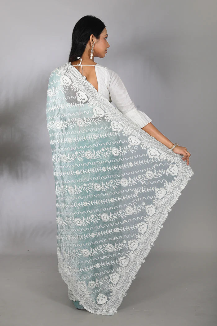 Sea Green Blended Georgette Saree - Keya Seth Exclusive