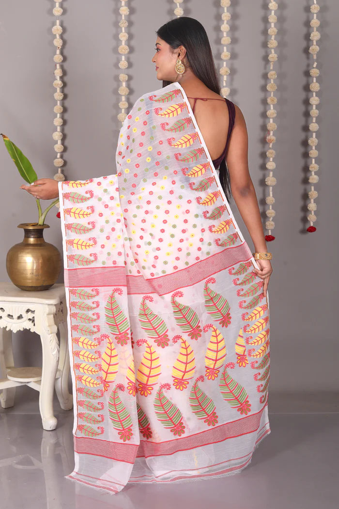 White Cotton Jamdani Saree - Keya Seth Exclusive