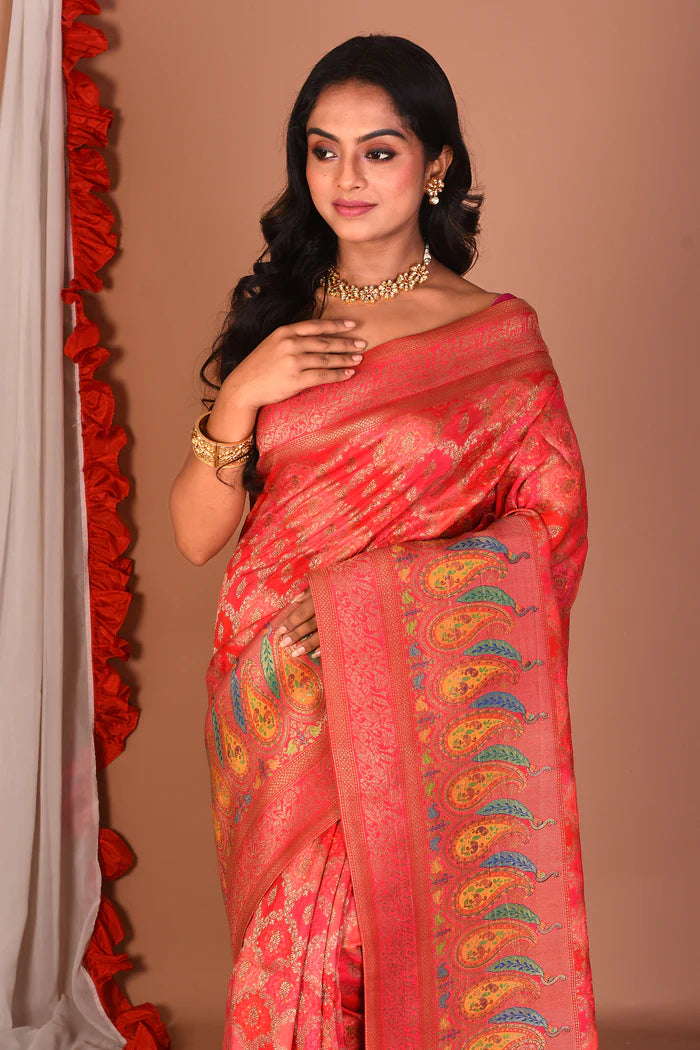 Deep Pink Blended Printed Silk Saree - Keya Seth Exclusive
