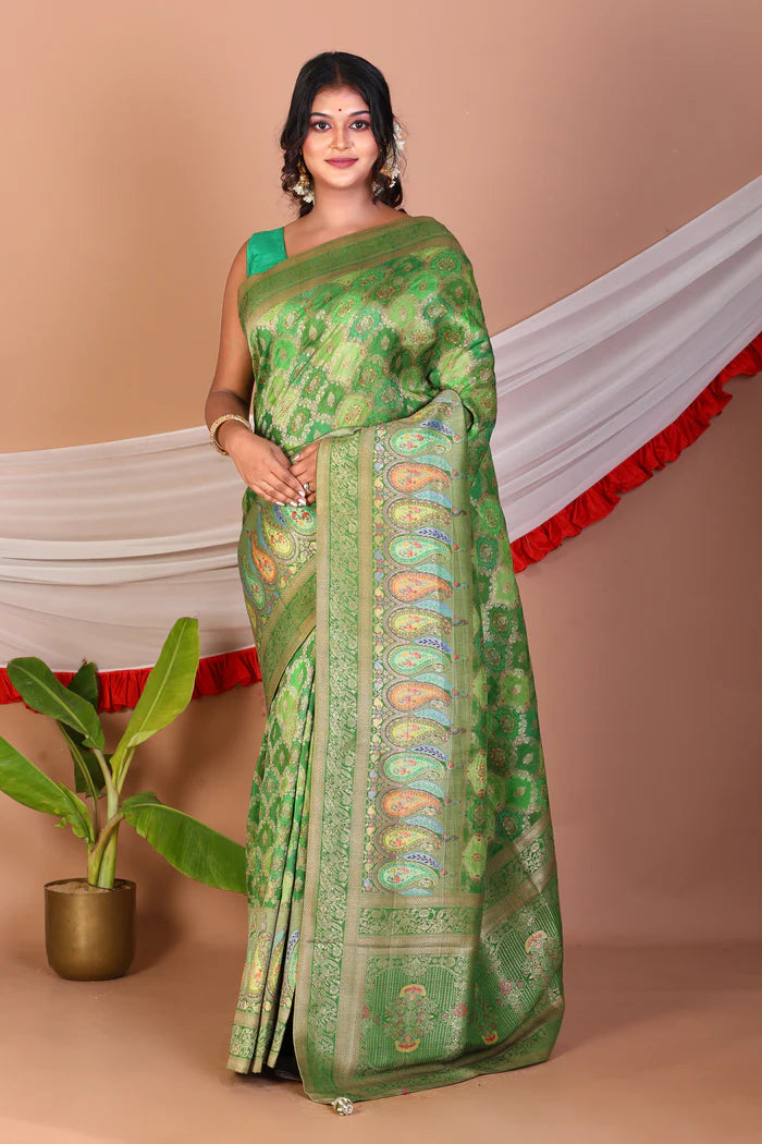 Green Blended Printed Silk Saree - Keya Seth Exclusive