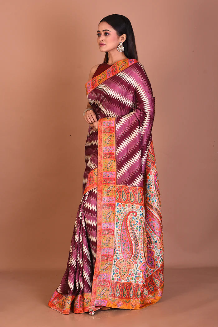 Maroon Blended Printed Silk Saree - Keya Seth Exclusive