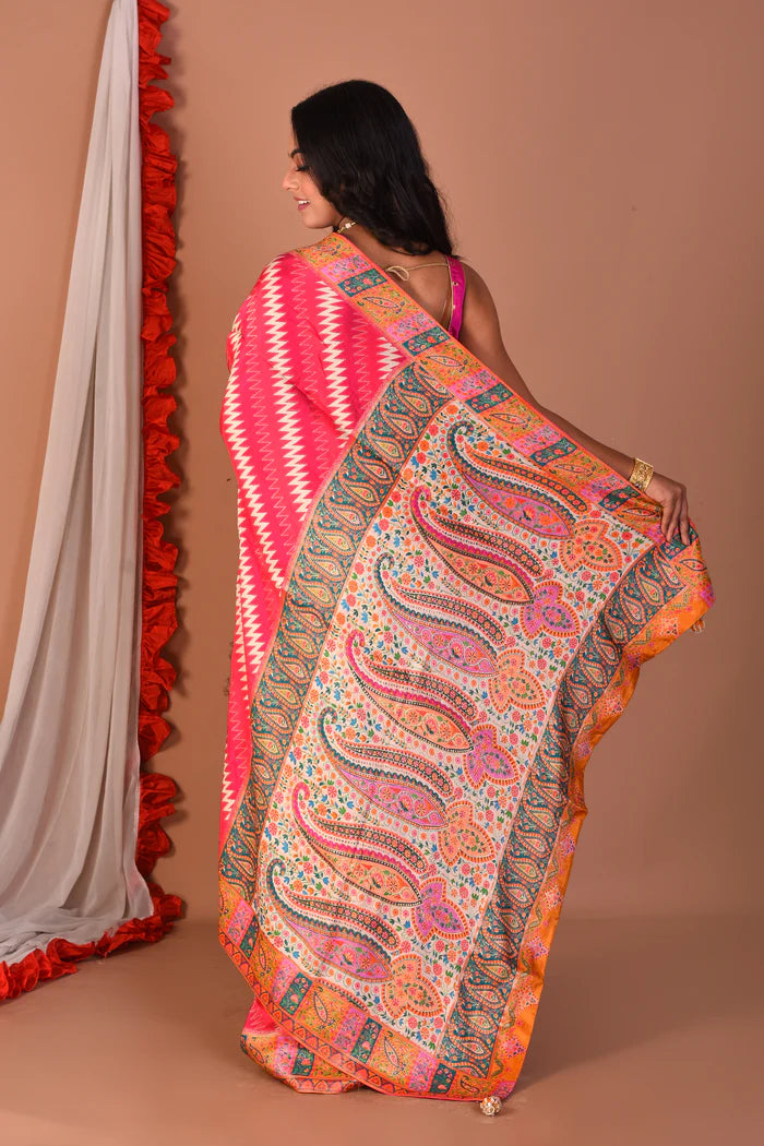Pink Blended Printed Silk Saree - Keya Seth Exclusive