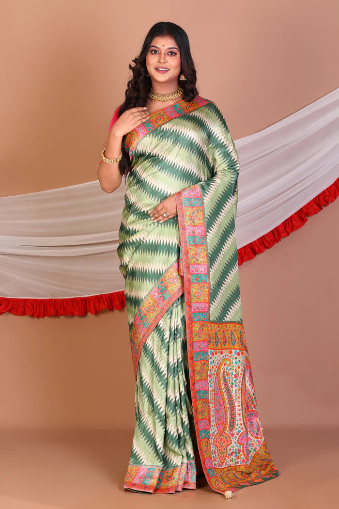 Green Blended Printed Silk Saree - Keya Seth Exclusive