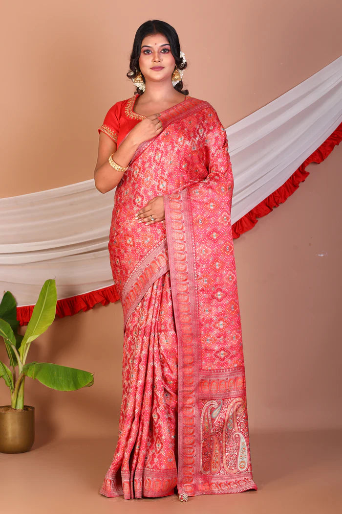 Red Blended Printed Silk Saree - Keya Seth Exclusive