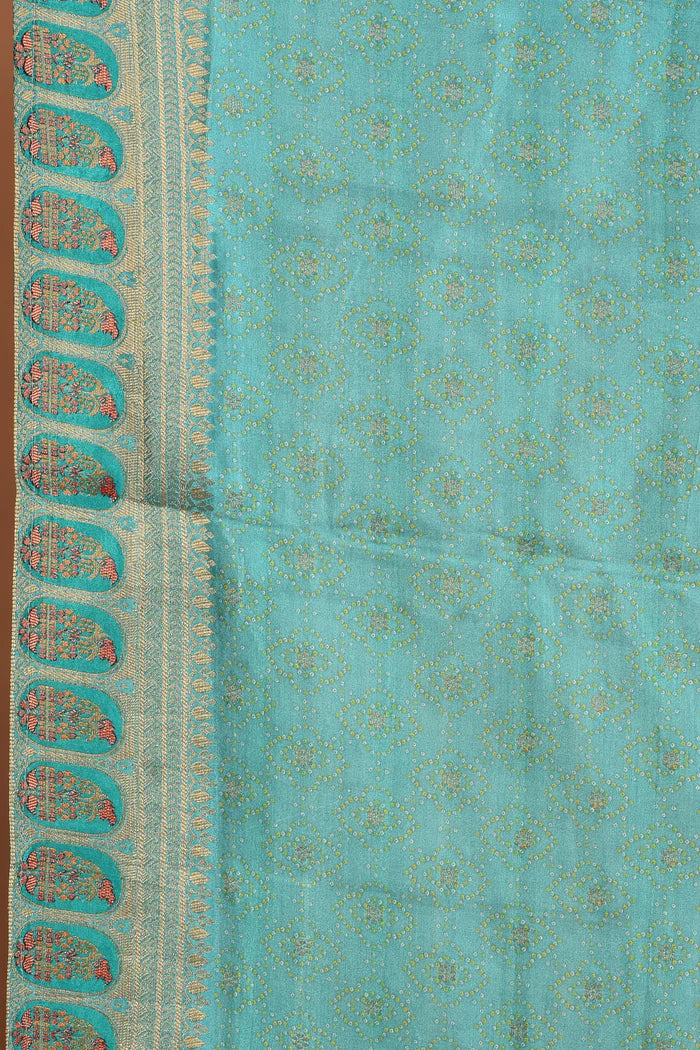 Sea Green Blended Printed Silk Saree - Keya Seth Exclusive