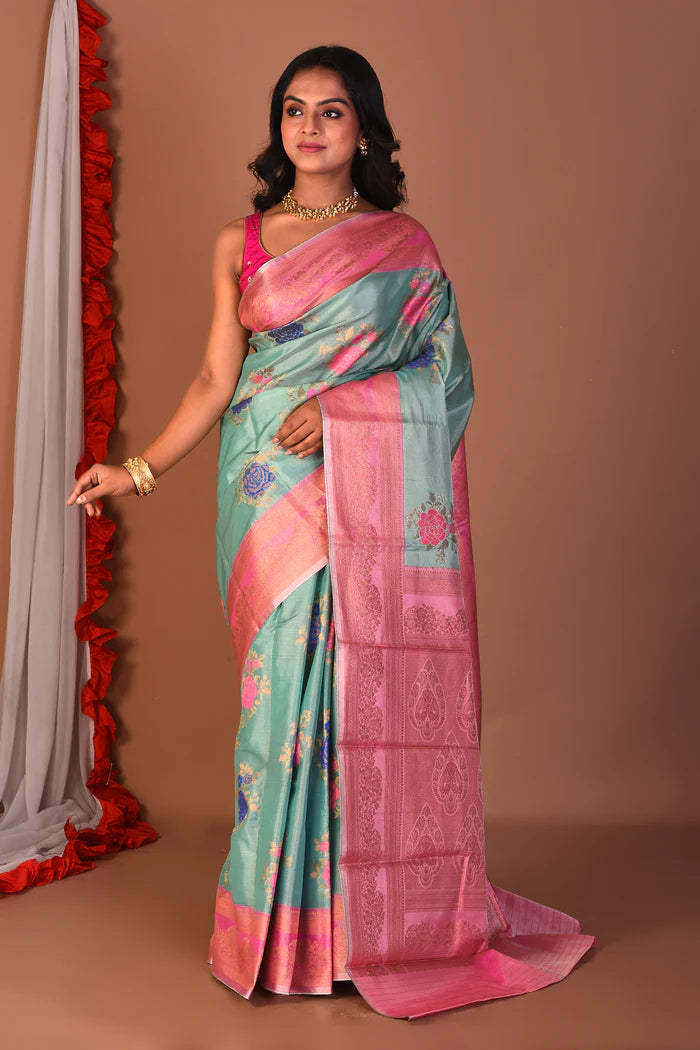 Sea Green Blended Tissue Saree - Keya Seth Exclusive