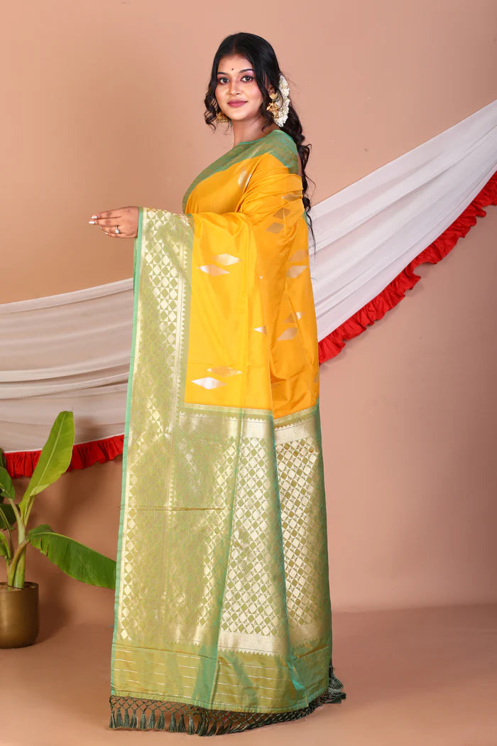Yellow Blended Silk Saree - Keya Seth Exclusive