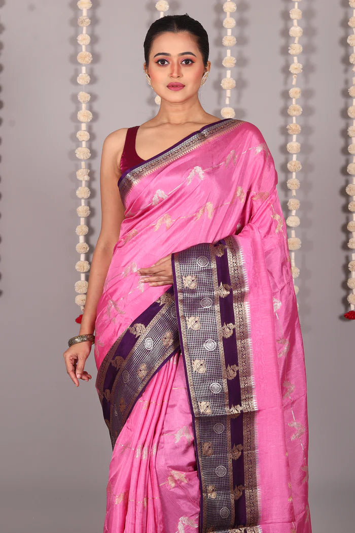 Pink Blended Katan Silk Saree - Keya Seth Exclusive
