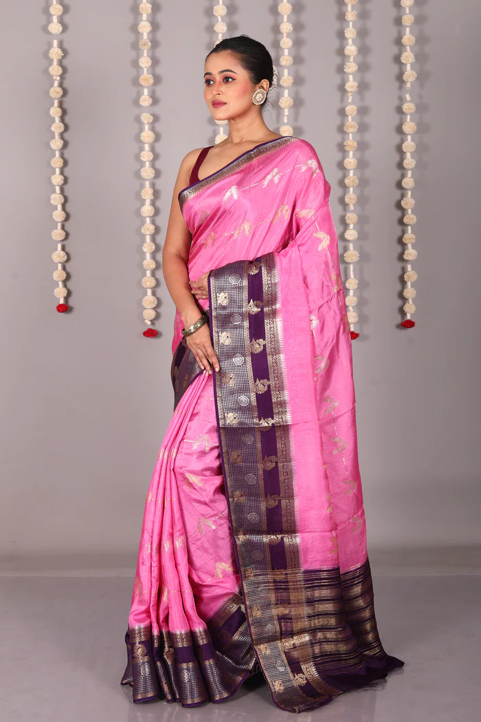 Pink Blended Katan Silk Saree - Keya Seth Exclusive