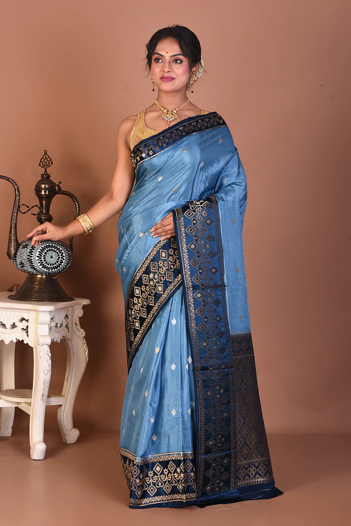 Blue Blended Dola Silk Saree - Keya Seth Exclusive
