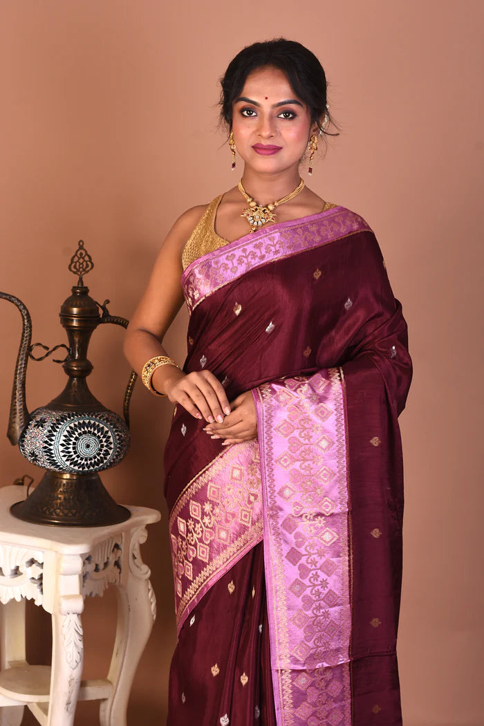 Wine Blended Dola Silk Saree - Keya Seth Exclusive