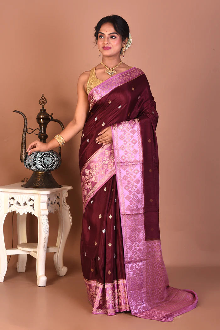 Wine Blended Dola Silk Saree - Keya Seth Exclusive