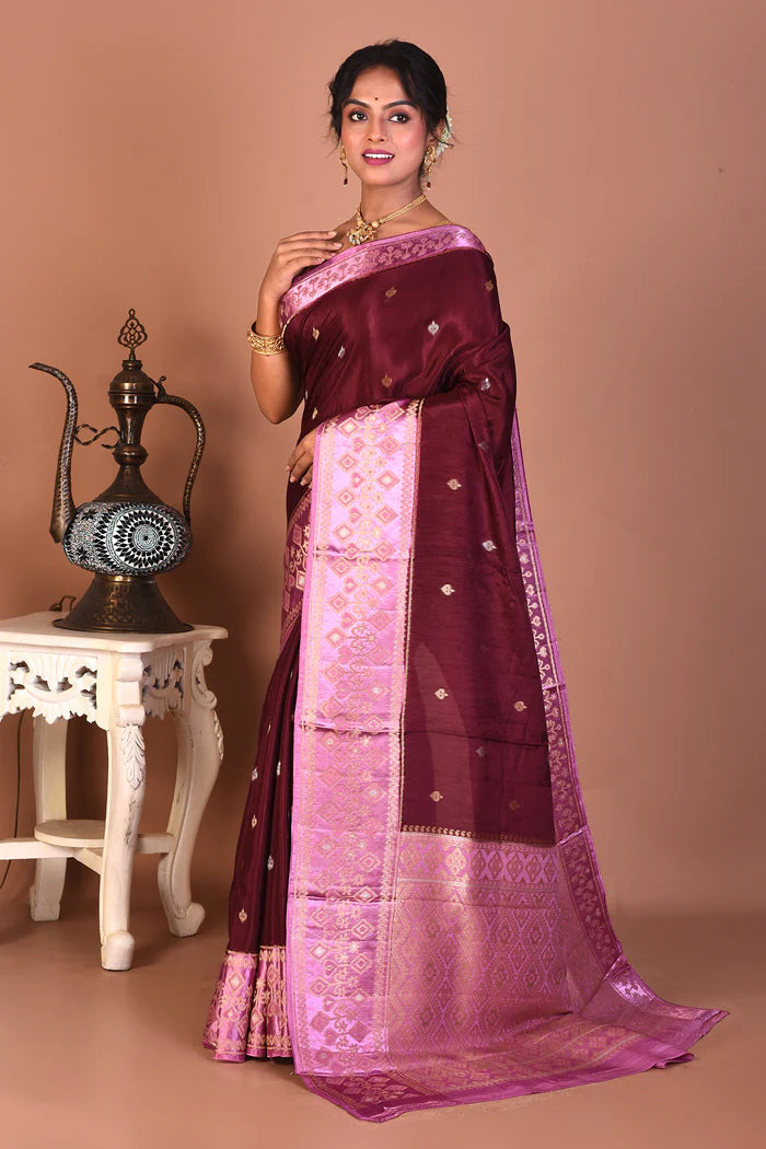 Wine Blended Dola Silk Saree - Keya Seth Exclusive