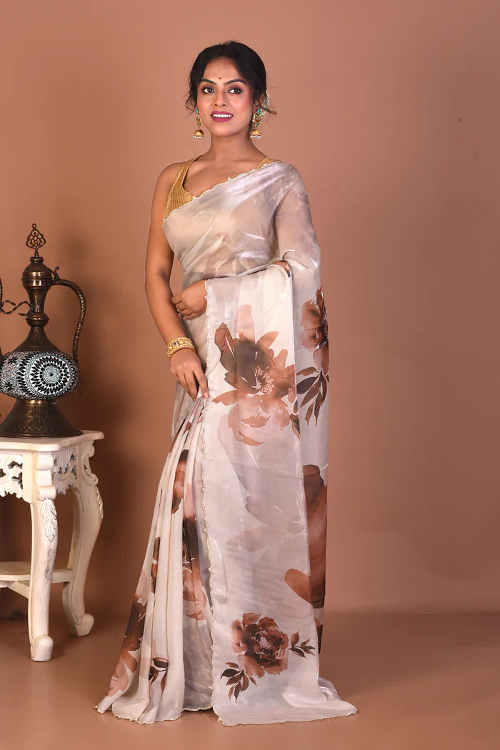 Offwhite Blended Tissue Saree - Keya Seth Exclusive