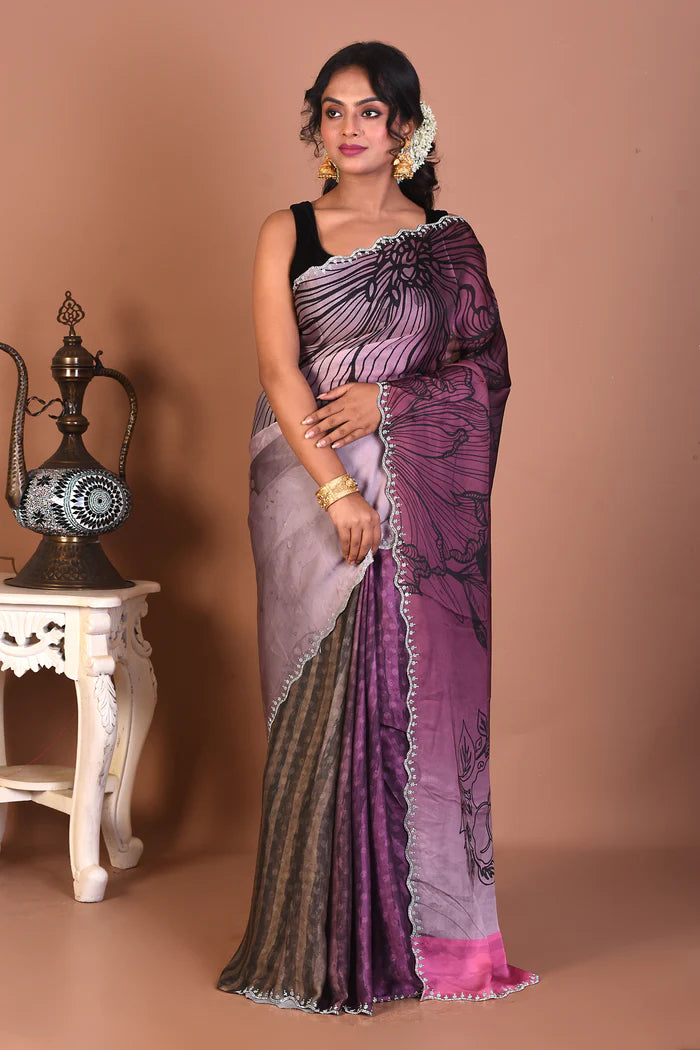 Designer Purple Blended Satin Silk Saree - Keya Seth Exclusive