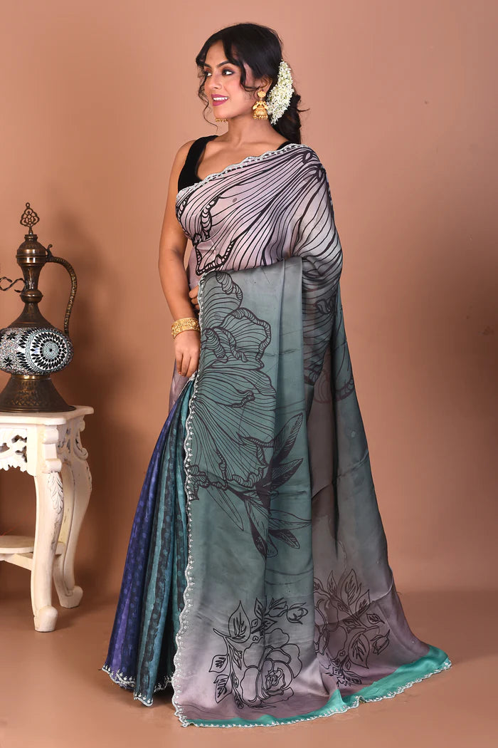 Designer Multicolored Blended Satin Silk Saree - Keya Seth Exclusive