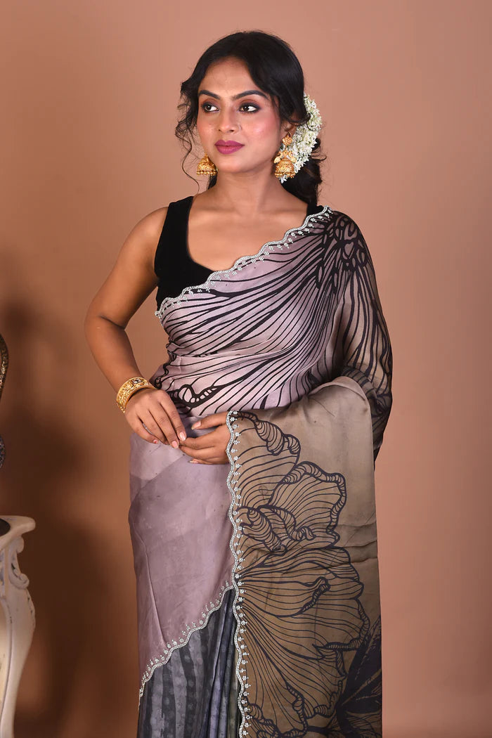 Designer Olive Blended Satin Silk Saree - Keya Seth Exclusive