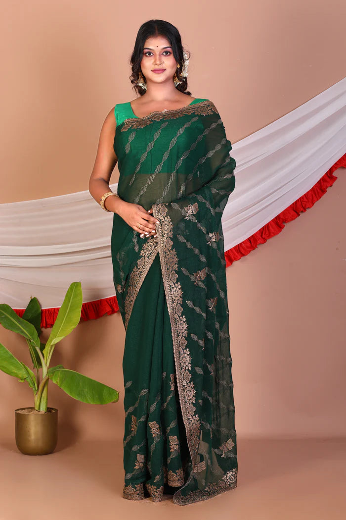 Bottle Green Blended Khaddi Saree - Keya Seth Exclusive