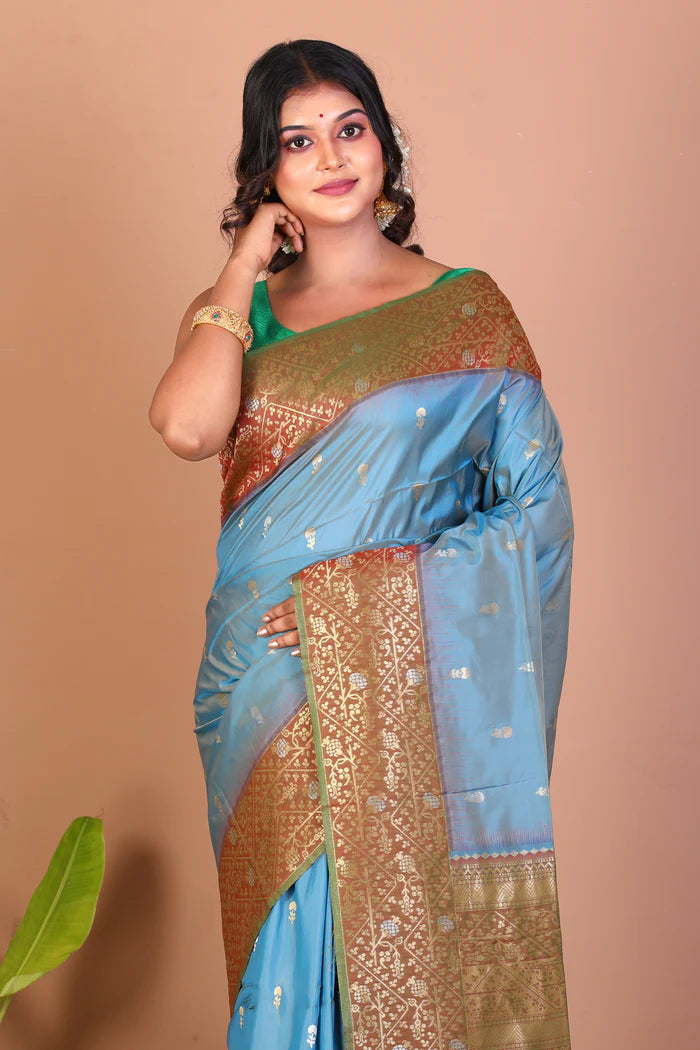 Light Blue Blended Silk Saree - Keya Seth Exclusive