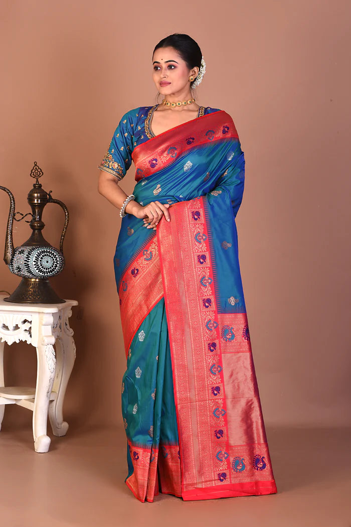 Blue Blended Silk Saree - Keya Seth Exclusive