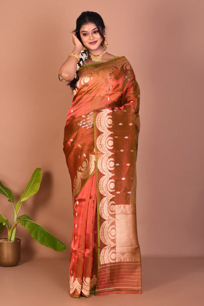 Dual Tone Rust Pure Tissue Saree - Keya Seth Exclusive