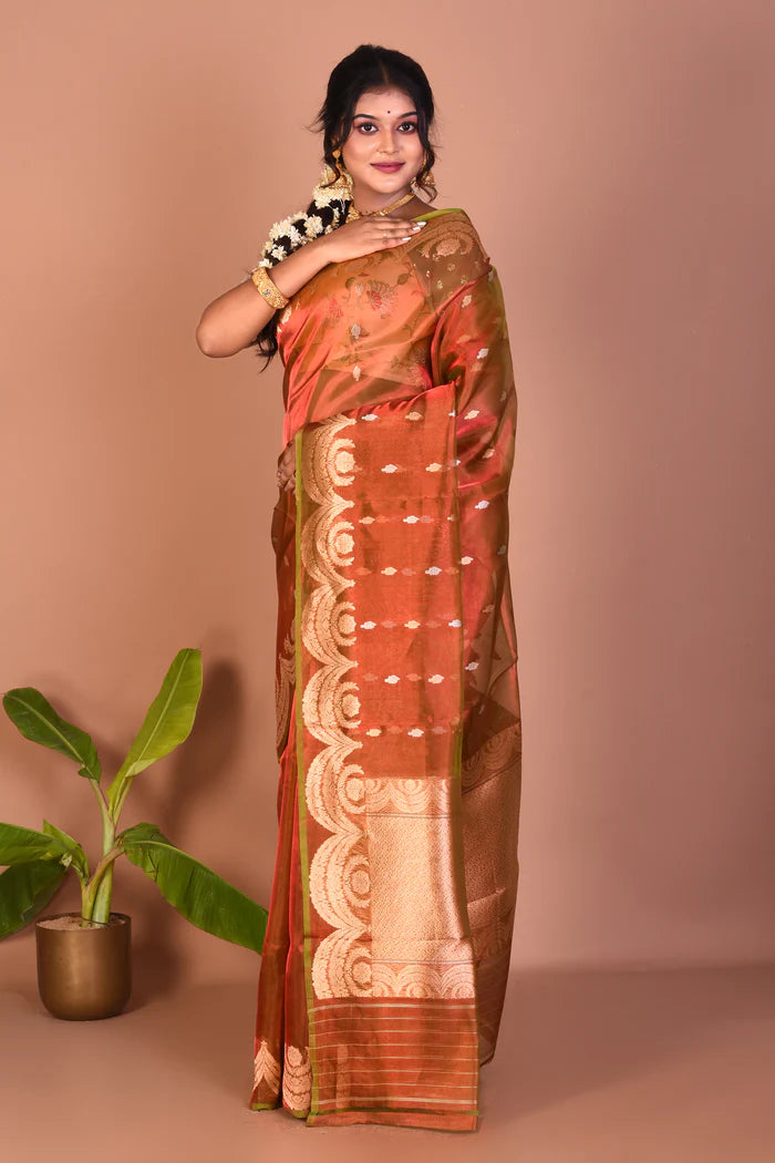 Dual Tone Rust Pure Tissue Saree - Keya Seth Exclusive