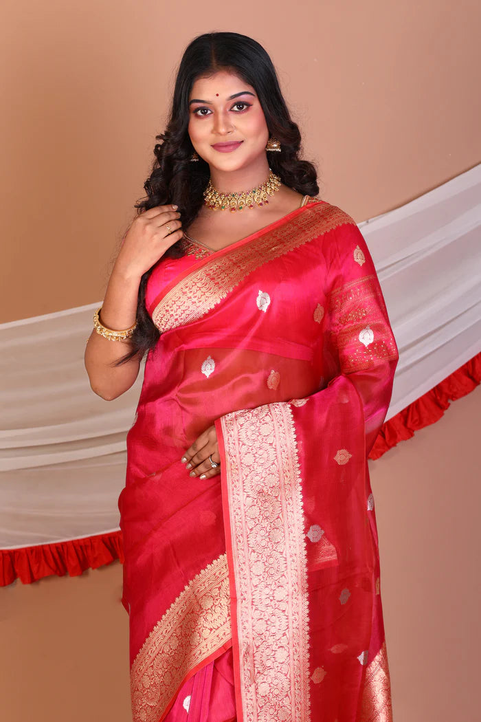 Red Pure Tissue Saree - Keya Seth Exclusive
