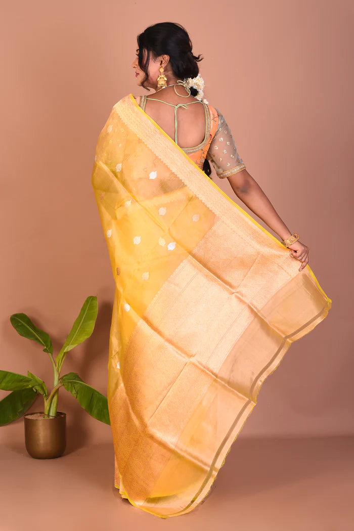 Yellow Pure Tissue Saree - Keya Seth Exclusive