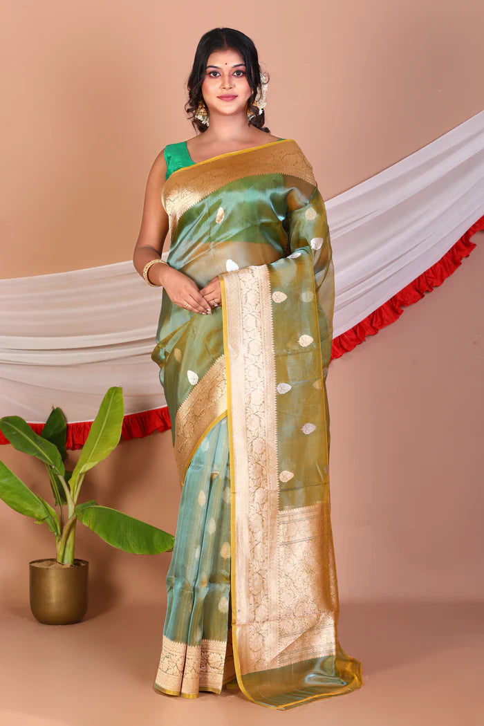 Dual Tone Pure Green Tissue Saree - Keya Seth Exclusive
