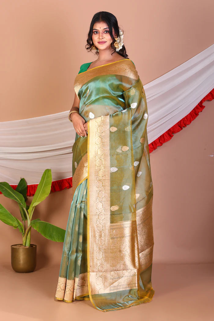 Dual Tone Pure Green Tissue Saree - Keya Seth Exclusive