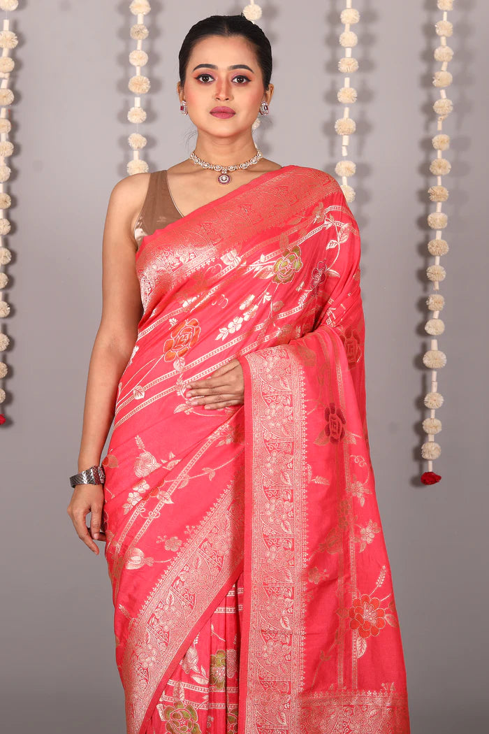 Red Blended Khaddi Saree - Keya Seth Exclusive