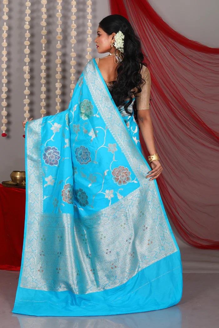Sky Blue Blended Khaddi Saree - Keya Seth Exclusive