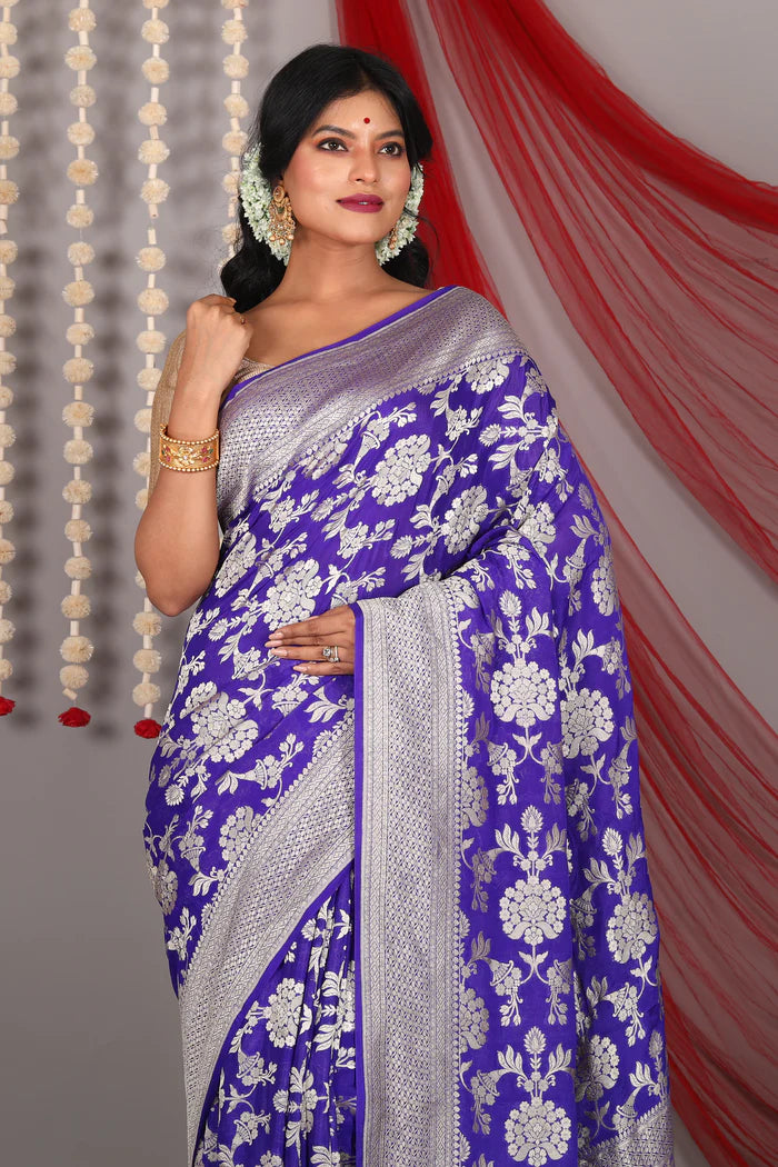 Royal Blue Pure Khaddi Saree - Keya Seth Exclusive