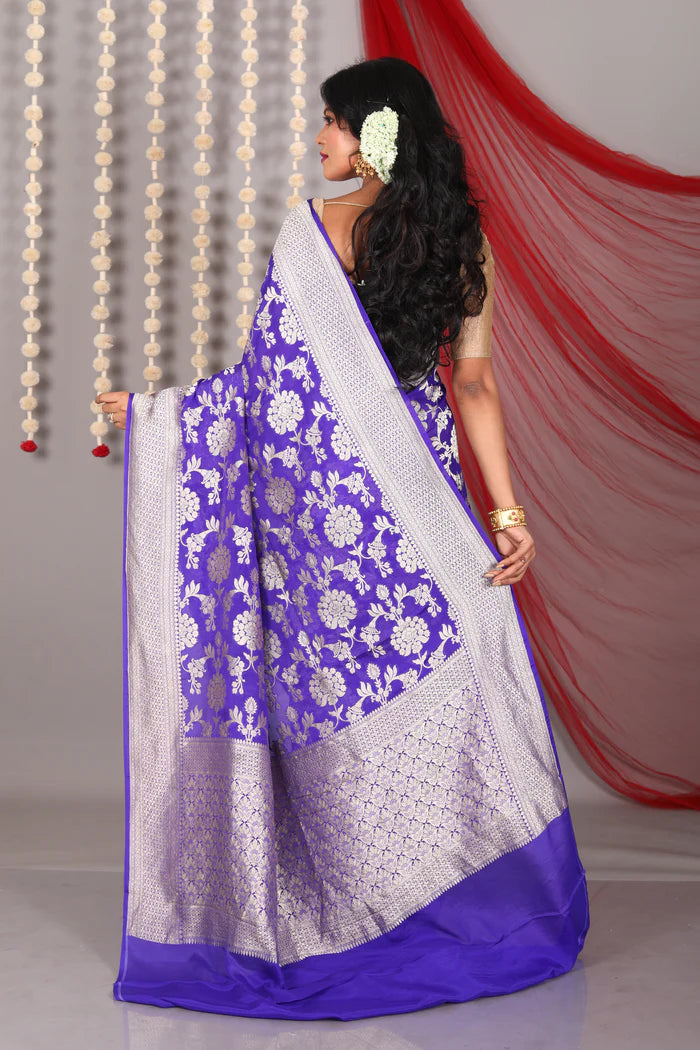 Royal Blue Pure Khaddi Saree - Keya Seth Exclusive
